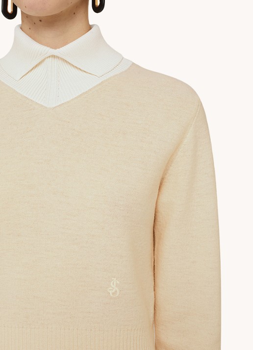 Jil Sander Fijngebreide trui in wolblend - detail 2 lichtgeel