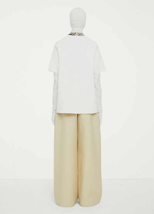 Jil Sander High waist wide leg pantalon van wol - achterkant 3 creme