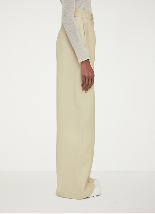 Jil Sander High waist wide leg pantalon van wol - detail 5 creme