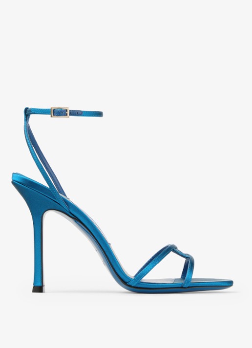 Jimmy Choo 1998 Leo 100 sandalette van satijn - voorkant blauw