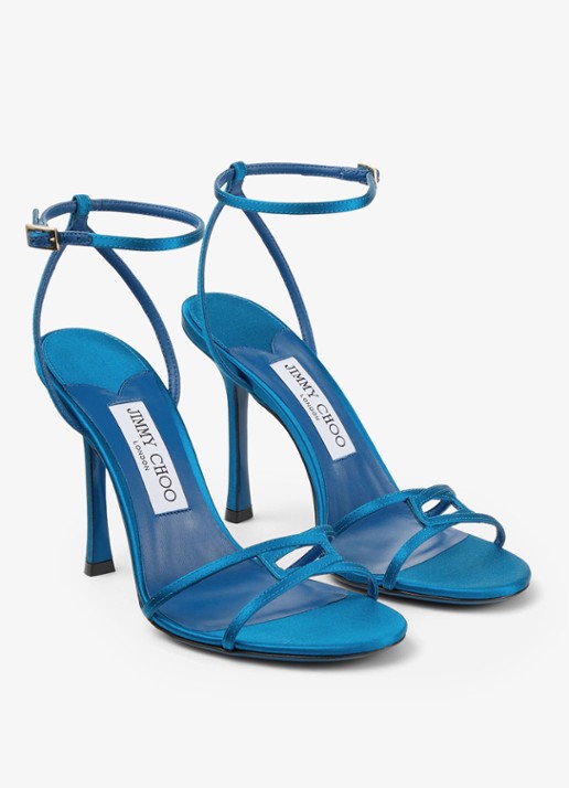 Jimmy Choo 1998 Leo 100 sandalette van satijn - voorkant 2 blauw