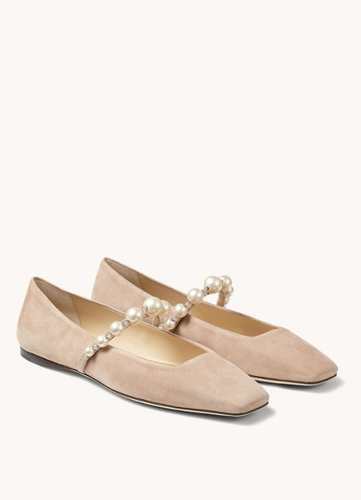 Jimmy Choo Ade ballerina met parels - detail 3 beige