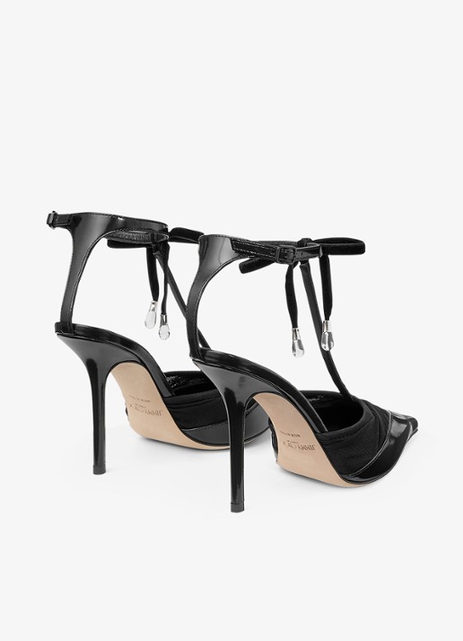 Jimmy Choo Afia/Mesh 100 sandalette van lamsleer met mesh details - achterkant 3 zwart