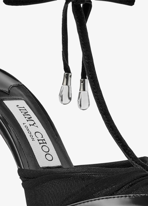 Jimmy Choo Afia/Mesh 100 sandalette van lamsleer met mesh details - detail 2 zwart