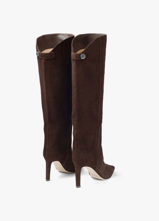 Jimmy Choo Alizze 85 overknee laars van lamssuède - achterkant bruin