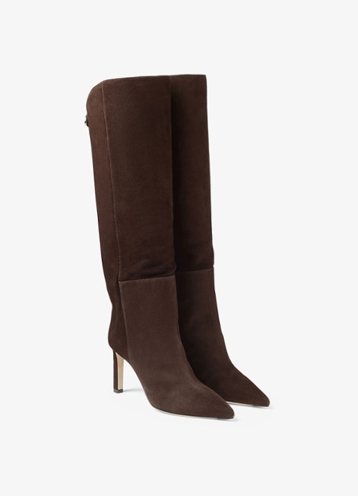 Jimmy Choo Alizze 85 overknee laars van lamssuède - voorkant 3 bruin