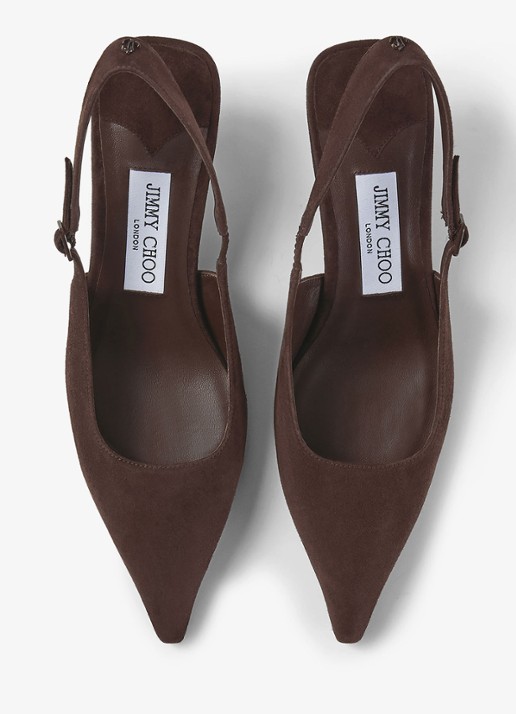 Jimmy Choo Amel 50 slingback van geitensuède - detail 3 donkerbruin