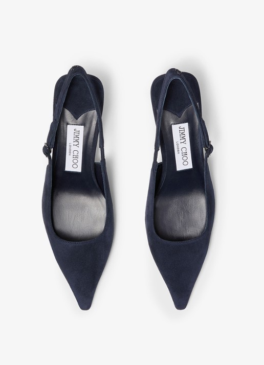 Jimmy Choo Amel 50 slingback van geitensuède - detail 2 donkerblauw