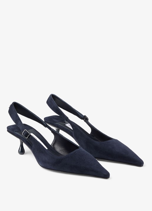 Jimmy Choo Amel 50 slingback van geitensuède - voorkant 5 donkerblauw