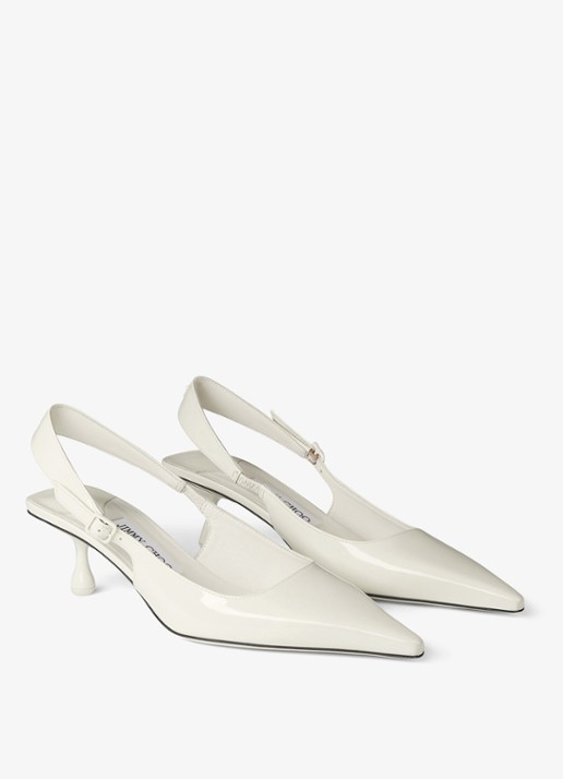 Jimmy Choo Amel 50 slingback van lakleer - voorkant 3 gebroken wit