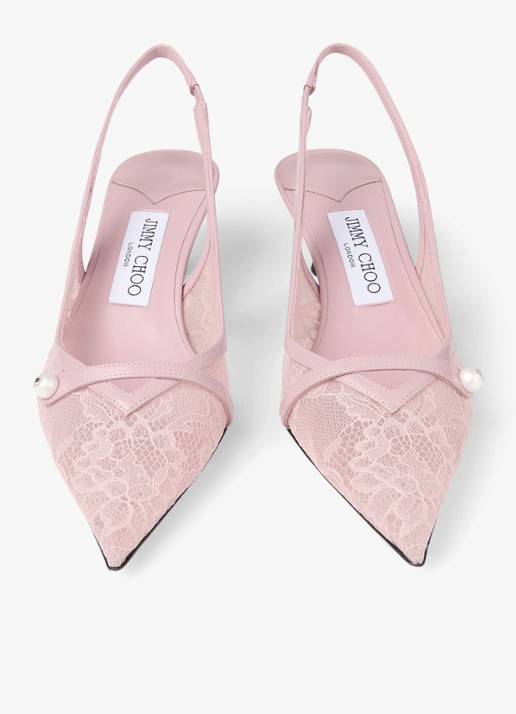 Jimmy Choo Amita 45 slingback van kant met leren details - detail 3 roze