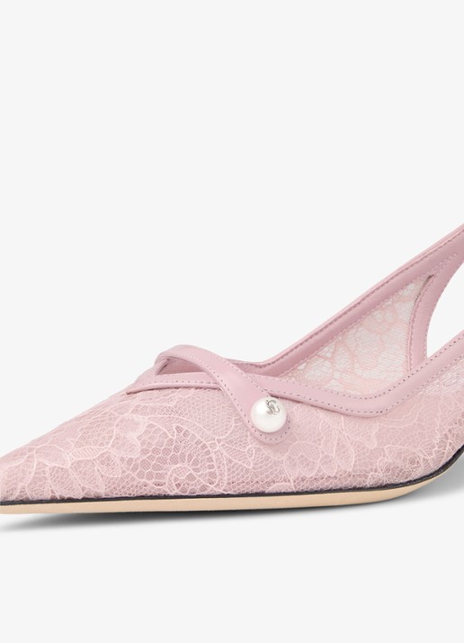 Jimmy Choo Amita 45 slingback van kant met leren details - detail 4 roze