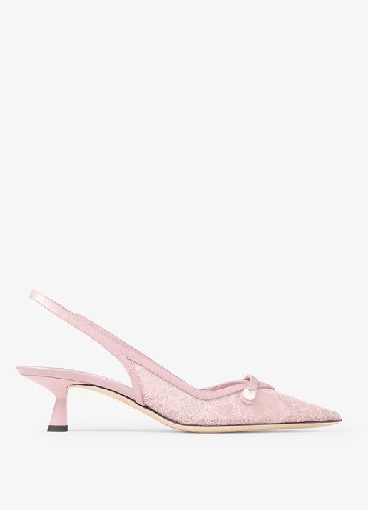 Jimmy Choo Amita 45 slingback van kant met leren details
