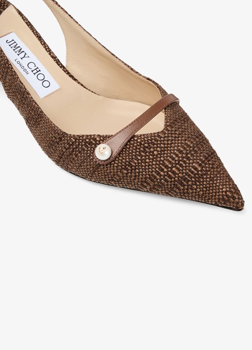 Jimmy Choo Amita 45 slingback van raffia met leren details - detail 3 bruin