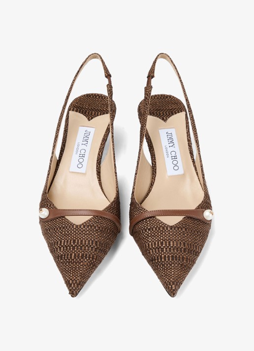 Jimmy Choo Amita 45 slingback van raffia met leren details - detail 2 bruin