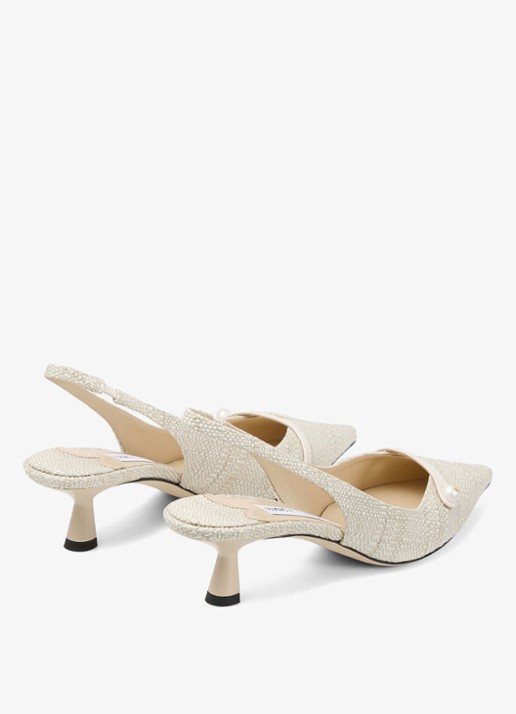 Jimmy Choo Amita 45 slingback van raffia met leren details - achterkant 4 beige