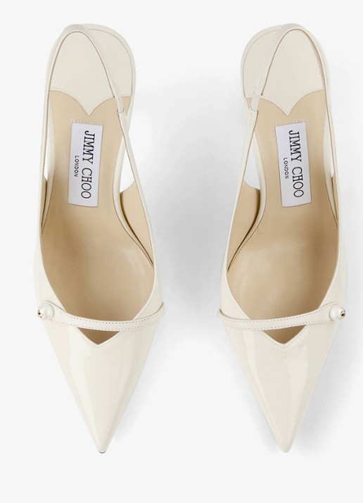 Jimmy Choo Amita 85 slingback van lakleer - detail 4 gebroken wit