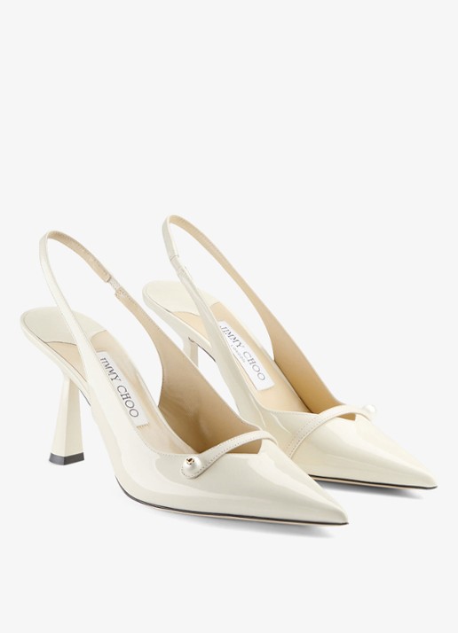 Jimmy Choo Amita 85 slingback van lakleer - voorkant 2 gebroken wit