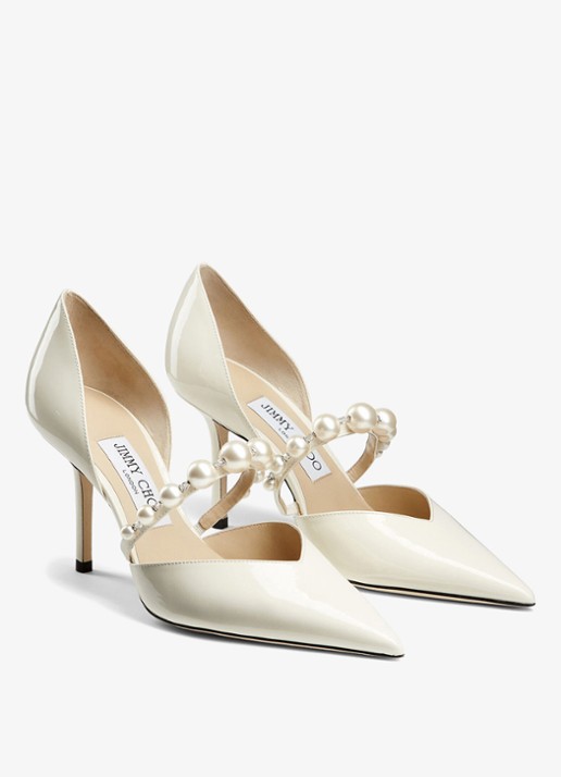 Jimmy Choo Aurelie pump van lakleer met kristal - voorkant 2 wit