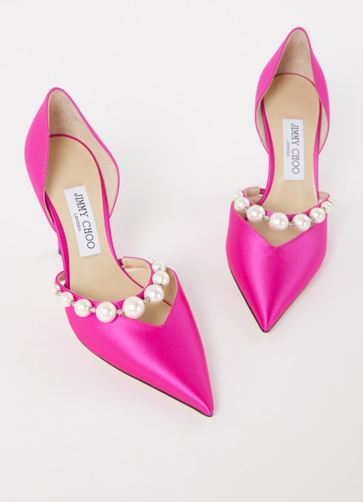 Jimmy Choo Aurelie pump van satijn met kristal - detail 3 fuchsia