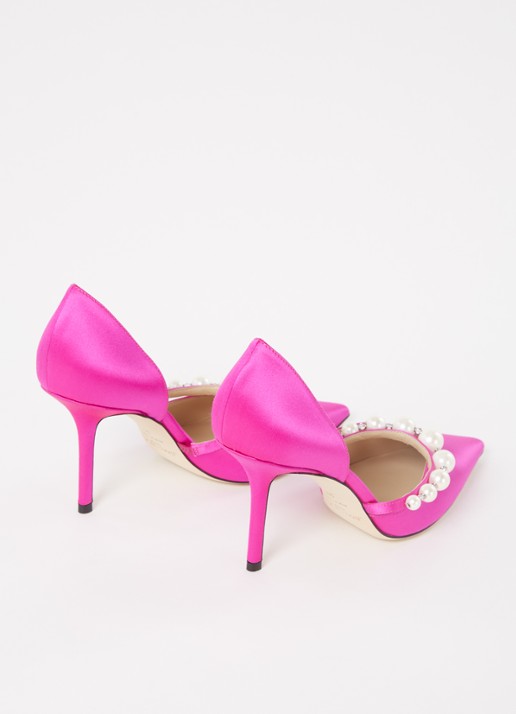 Jimmy Choo Aurelie pump van satijn met kristal - detail 4 fuchsia
