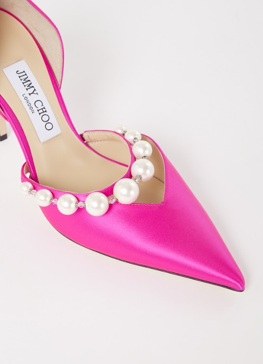 Jimmy Choo Aurelie pump van satijn met kristal - detail 6 fuchsia