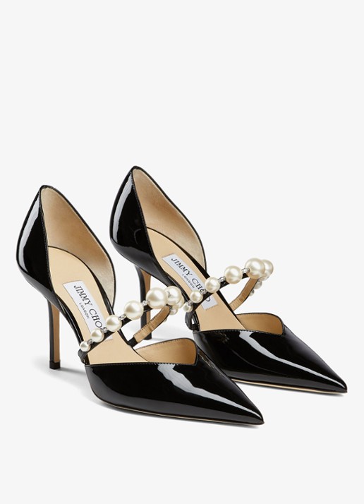 Jimmy Choo Aurelie sandalette van lakleer met kristal - voorkant 2 zwart