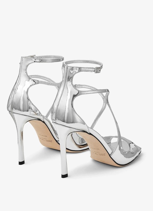 Jimmy Choo Azia 95 sandalette van leer met metallic finish - achterkant zilver
