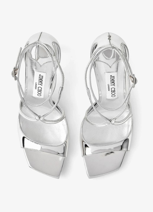 Jimmy Choo Azia 95 sandalette van leer met metallic finish - detail 3 zilver