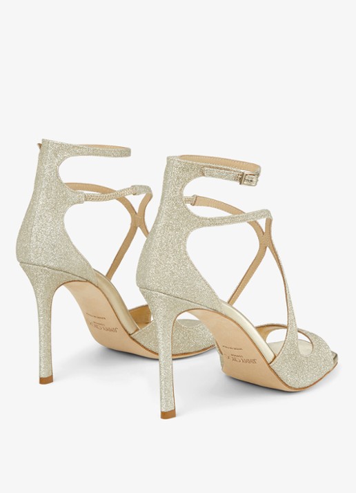 Jimmy Choo Azia sandalette van leer met glitter - achterkant 5 zilver