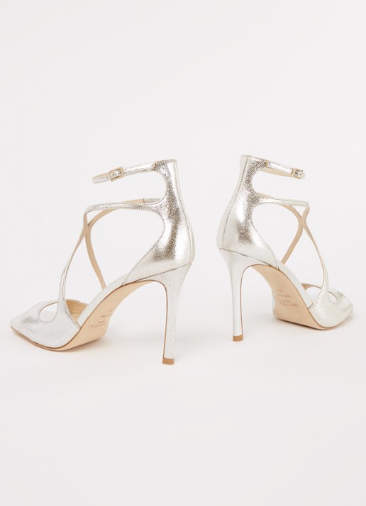 Jimmy Choo Azia sandalette van leer met metallic finish - detail 3 zilver