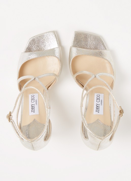 Jimmy Choo Azia sandalette van leer met metallic finish - detail 4 zilver