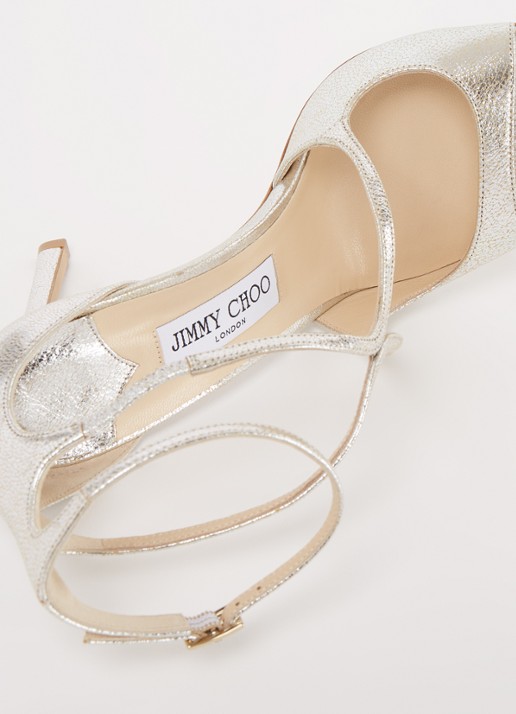 Jimmy Choo Azia sandalette van leer met metallic finish - detail 5 zilver