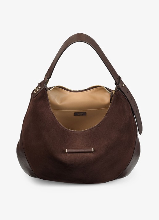 Jimmy Choo Bar Hobo/M schoudertas van suède - detail 4 donkerbruin