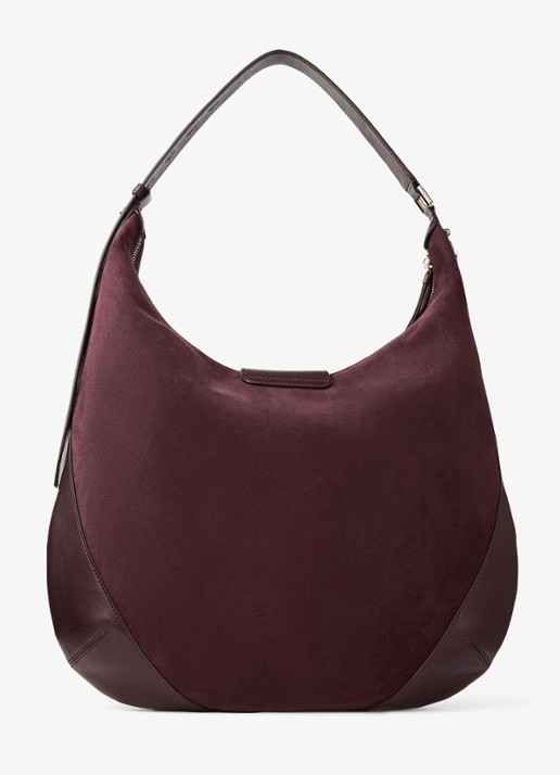 Jimmy Choo Bar Hobo/M schoudertas van suède - achterkant bordeauxrood