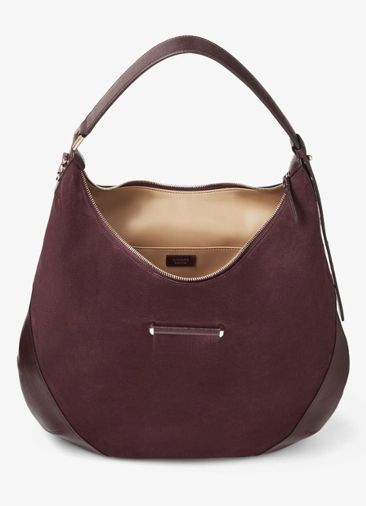 Jimmy Choo Bar Hobo/M schoudertas van suède - detail 5 bordeauxrood