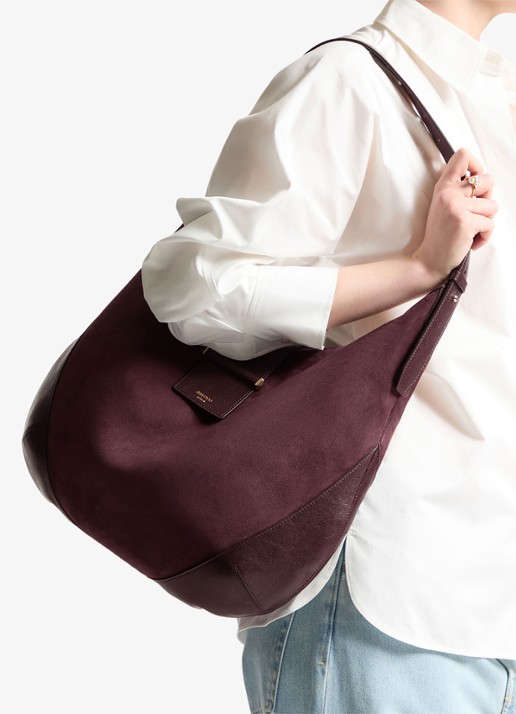 Jimmy Choo Bar Hobo/M schoudertas van suède - voorkant 3 bordeauxrood