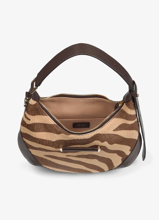 Jimmy Choo Bar Hobo/S schoudertas van kalfsleer met ponyhair - detail bruin