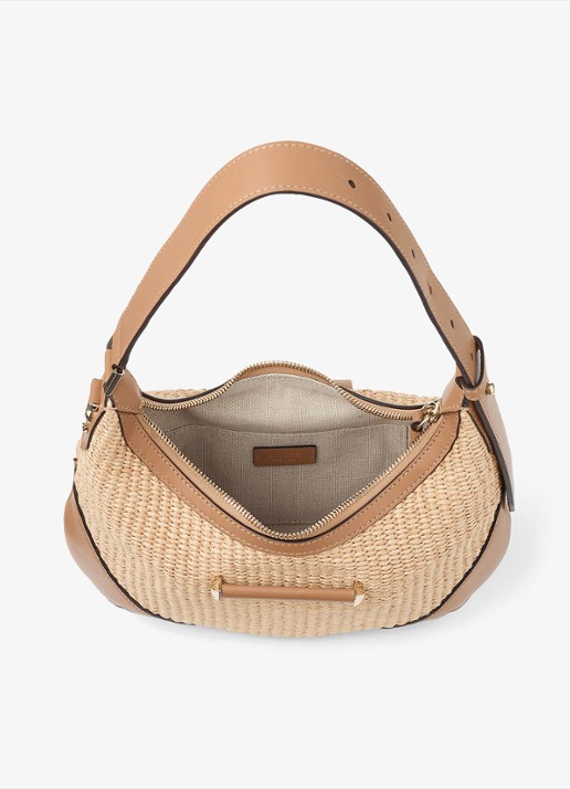 Jimmy Choo Bar Hobo/S schoudertas van raffia met kalfsleren details - detail 2 beige