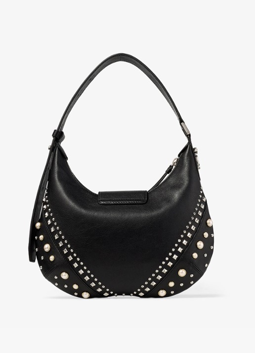Jimmy Choo Bar Hobo/S schoudertas van schapenleer met studs - achterkant zwart