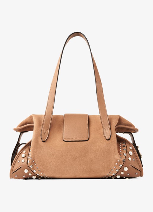Jimmy Choo Bar Holdall Medium schoudertas van suède met studs - achterkant 3 bruin