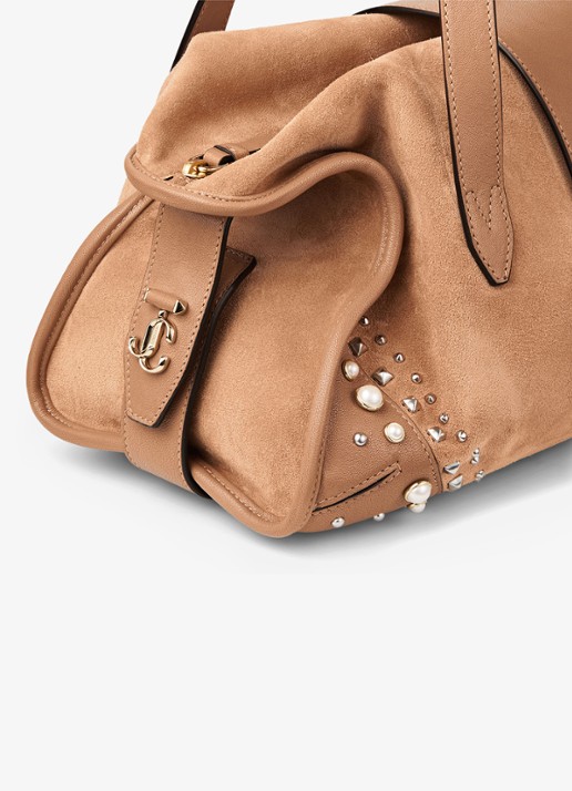 Jimmy Choo Bar Holdall Medium schoudertas van suède met studs - detail 5 bruin