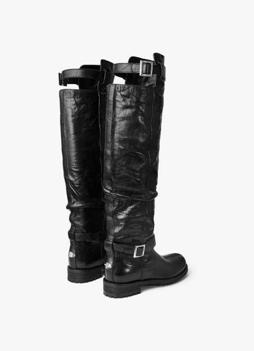 Jimmy Choo Biker overknee laars van lamsleer - achterkant 4 zwart