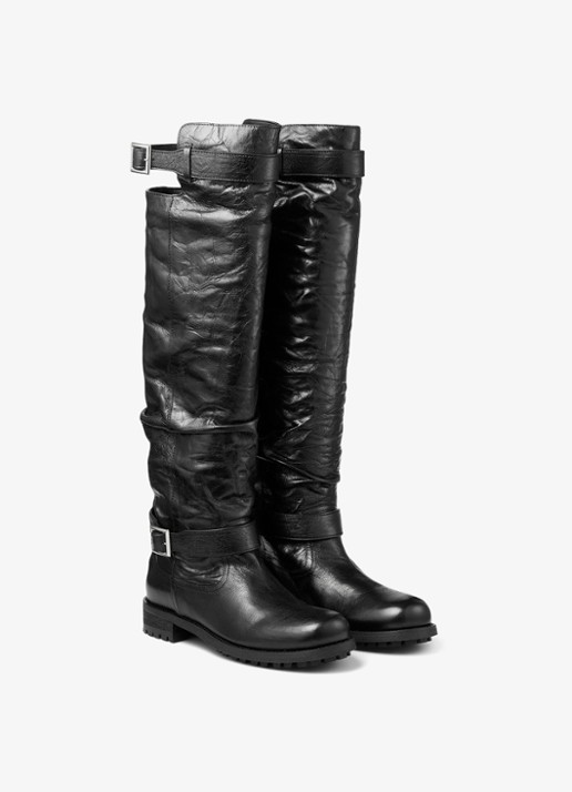 Jimmy Choo Biker overknee laars van lamsleer - voorkant 2 zwart