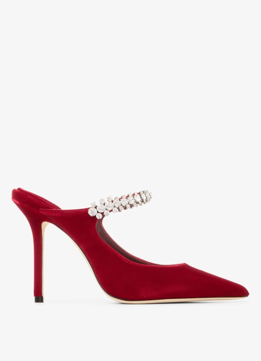 Jimmy Choo Bing 100 muiltje van fluweel - voorkant 4 rood