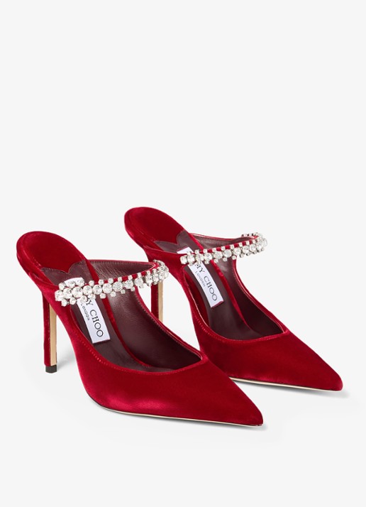 Jimmy Choo Bing 100 muiltje van fluweel - voorkant 5 rood