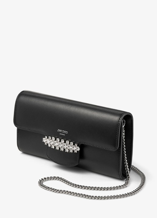 Jimmy Choo Bing clutch van kalfsleer met afneembare schouderriem - voorkant 5 zwart