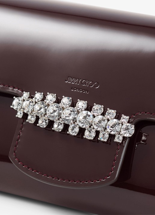 Jimmy Choo Bing clutch van lakleer met afneembare schouderriem - detail 4 deep merlot