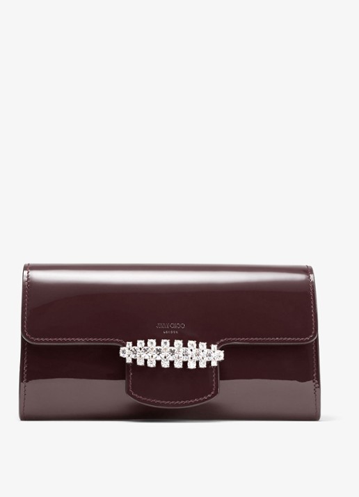 Jimmy Choo Bing clutch van lakleer met afneembare schouderriem