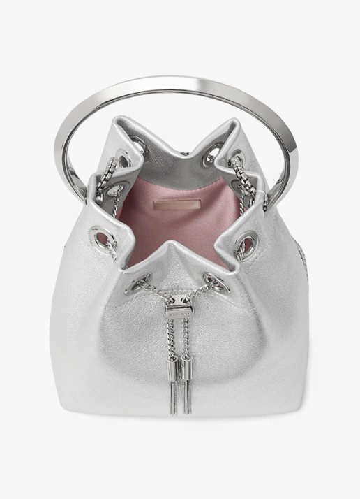 Jimmy Choo Bon Bon handtas van lamsleer met metallic finish - detail zilver